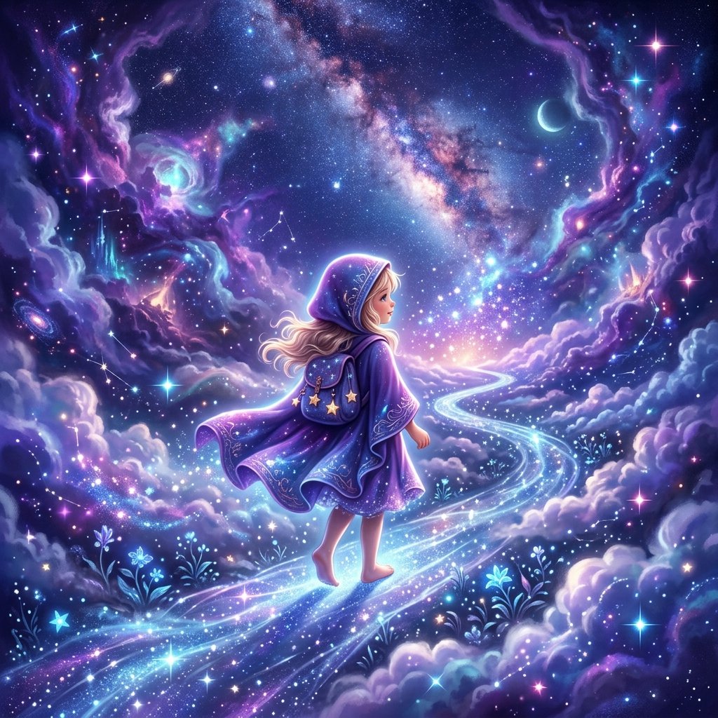 Ilustração mística de uma criança em um sonho
